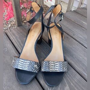 Coach Paige Leather Snake skin Block Heel Sandals